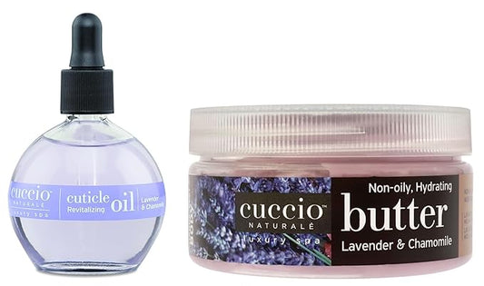 Cuccio Full Hand Treatment - Cuticle Oil 2.50 Oz and Butter Blends Moisturizing Scented Body Cream, 8 Oz (Lavender)
