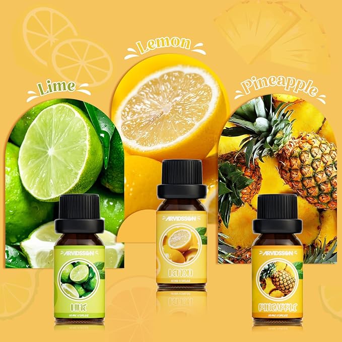 Citrus Essential Oils Set, ARVIDSSON Fresh Fruit Essential Oil for Diffuser, Premium Fragrance Oils, Grapefruit, Bergamot, Sweet Orange, Lemon, Lime, Pineapple, Citrus Scented Oils Gift Set