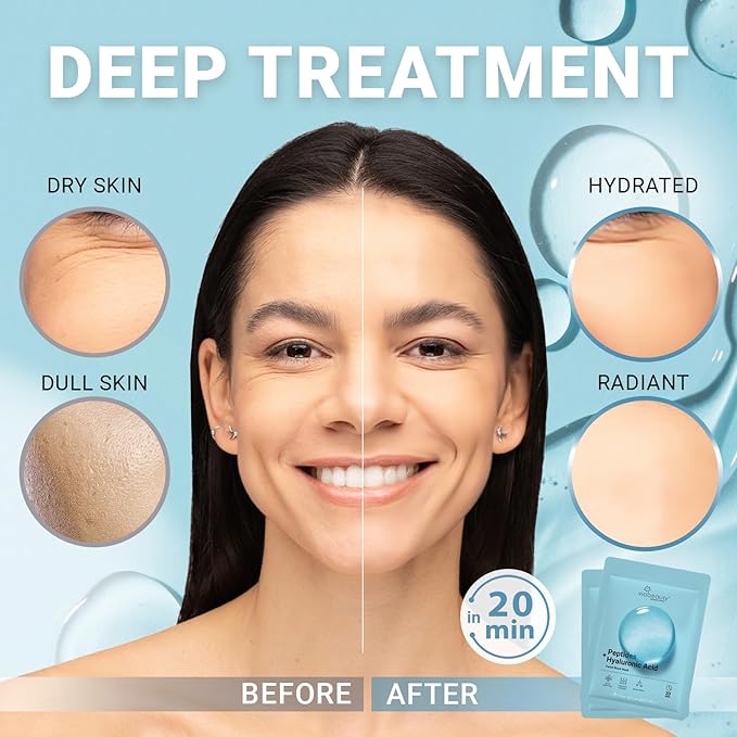 8 Pack Hyaluronic Acid Face Mask with Peptides Complex - Deep Hydrating & Brightening Facial Sheet Mask - Moisturizing Face Masks Skincare Facial Sheets for All Skin Types