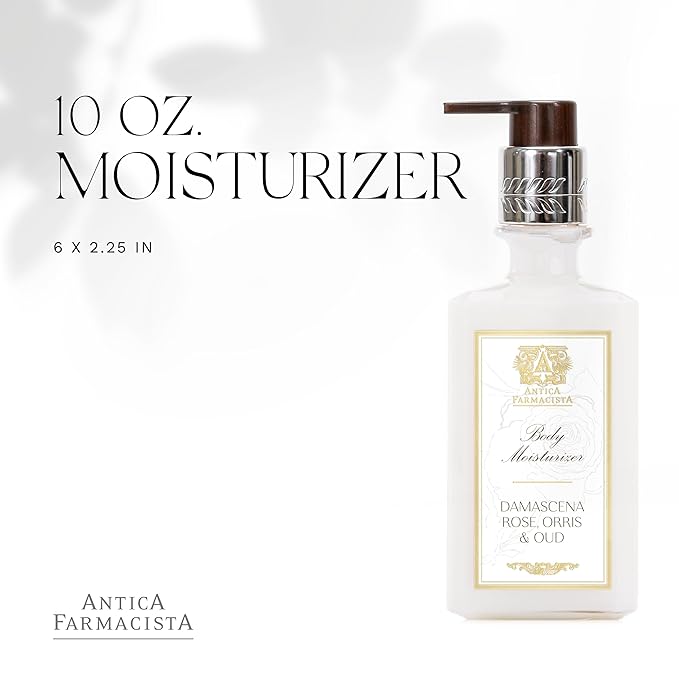 Antica Farmacista Body Moisturizer - Moisturizing Scented Lotion - Premium Body Moisturizer - Luxury Gift for Women & Men - Hand & Skin Hydration - Damascena Rose, Orris and Oud, 10 Fl Oz