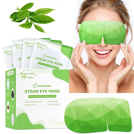 16 Packs Steam Eye Mask, Heated Eye Mask for Sleeping, Warm Compress for Eyes, Self Heating Disposal Eye Mask Comfortable Sleep Mask for Home, Office, Spa, Travel Essentials (Green Tea)