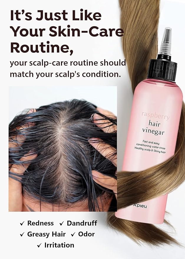 A'PIEU Raspberry Vinegar Hair Care Bundle - Vinegar Rinse 6.76 Fl oz & Mist 3.55 fl oz | Scalp Treatment, pH Balance, Frizz Control | Clarifying, Nourishing, Refreshing