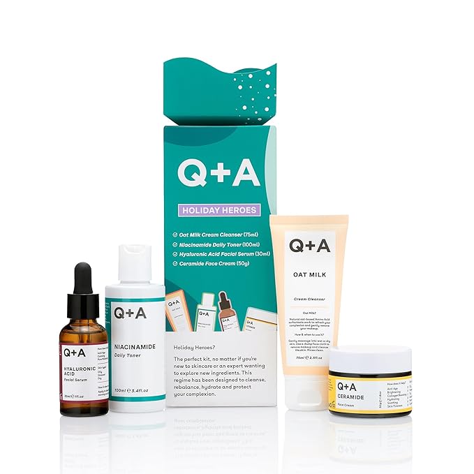 Holiday Heroes Skincare Giftset β 4-Step Regime with Oat Milk Cleanser, Niacinamide Toner, Hyaluronic Acid Serum, Ceramide Face Cream β Vegan, Cruelty-Free, UK Made, Nourishing and Hydrating
