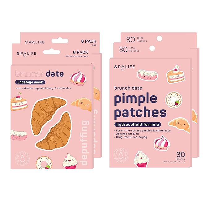 SpaLife BRUNCH DATE UNDEREYE MASK & PIMPLE PATCH DUO – Hydrogel Undereye Patches for Dark Circles & Puffy Eyes – Hydrocolloid Pimple Patches – Mother's Day Gifts for Her - 42 Total Patches