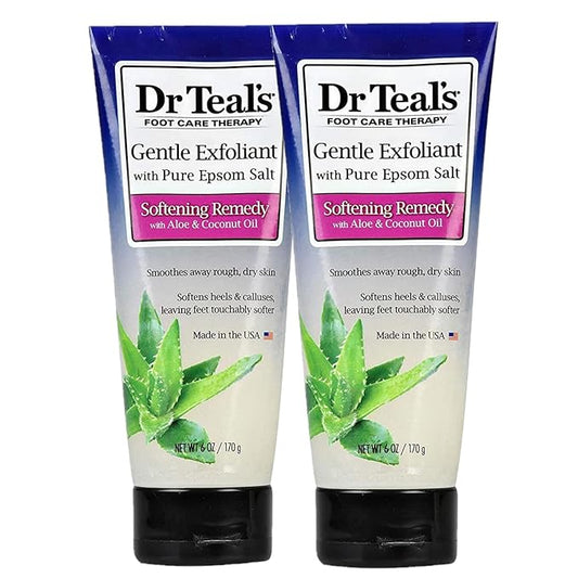 Dr. Teals Softening Remedy Coconut Oil Foot Scrub Gift Set (2 Pack, 6oz ea.) - Essential Coconut Oils & Aloe Vera Replenish and Moisturize Dry, Damaged Skin - Blended with Pure Epsom Salt