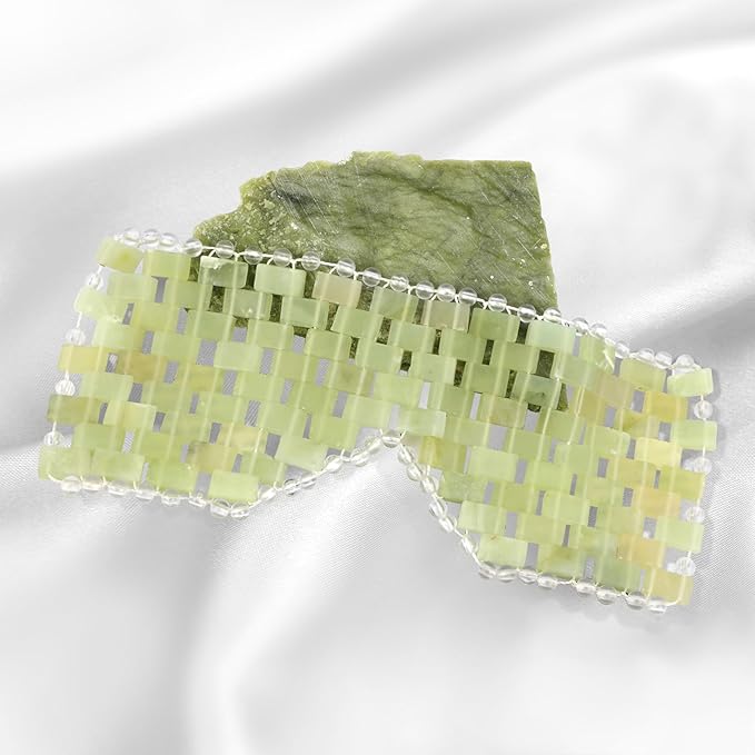 Jade Eye Mask, Facial Cooling Mask with 100% Real Jade for Hot & Cold Therapy to Reduce Wrinkles, Puffiness, Migraines, and Anti-Aging