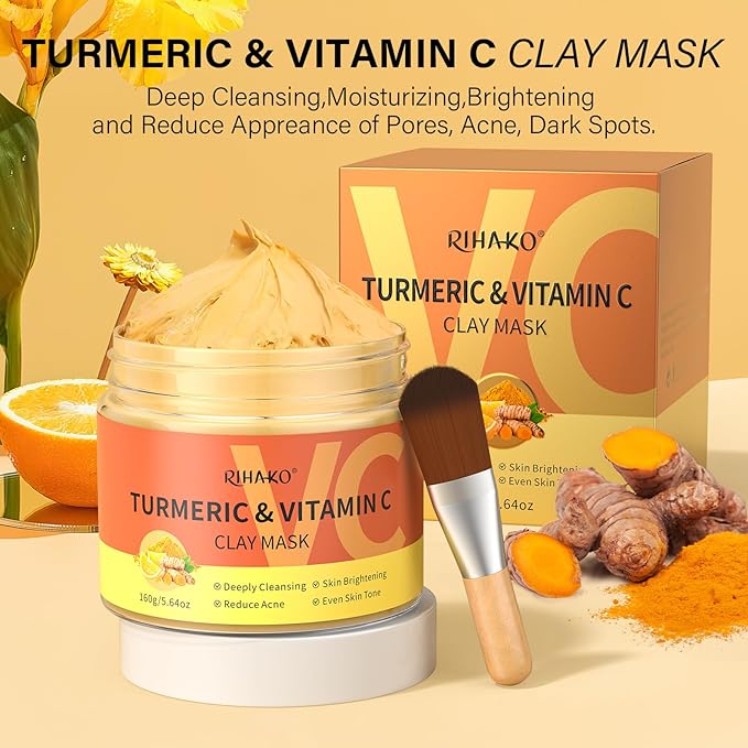 Turmeric Vitamin C Clay Mask| Deep Cleansing Facial Clay Mask for Dark Spots, Dull Skin, Refining Pores and Controlling Oil,Dark Spot Remover for Face,Face Masks Skincare-Gift for Him & Her