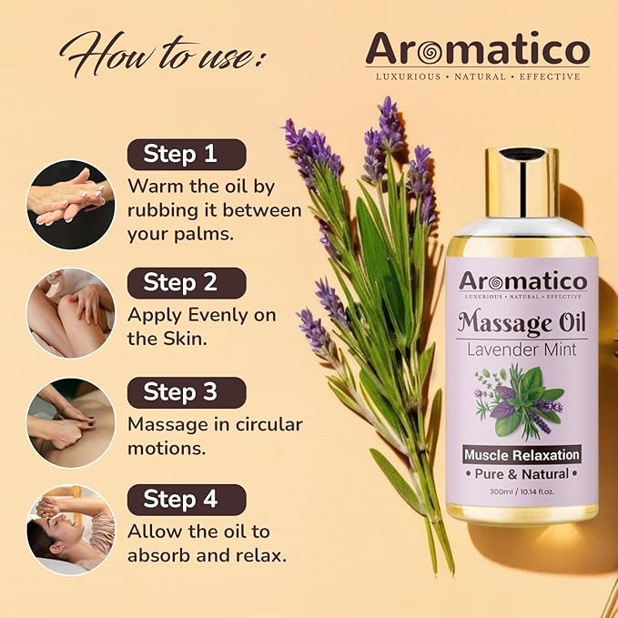 AROMATICO Soothing Massage Oil with Lavender & Peppermint Essential Oils. Natural Power of Sesame, Almond & Jojoba Oils. Non-Sticky Formula with Safe & Natural Ingredients – 10 Fl Oz