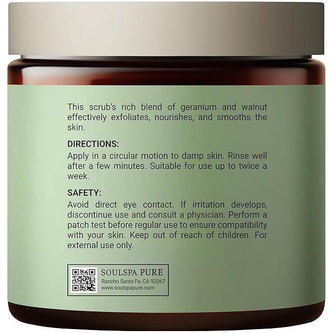 Geranium & Walnut Body & Foot Scrub | Nourishing & Smoothing Exfoliating Body Scrub for Enhanced Skin Texture, 10 oz