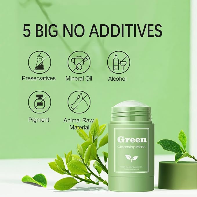 2 PCS Green Tea Purifying Clay Face Mask, Blackhead Remover With Green Tea Extract, Face Moisturizing,Deep Pore Cleansing for All Skin Types of Men And Women