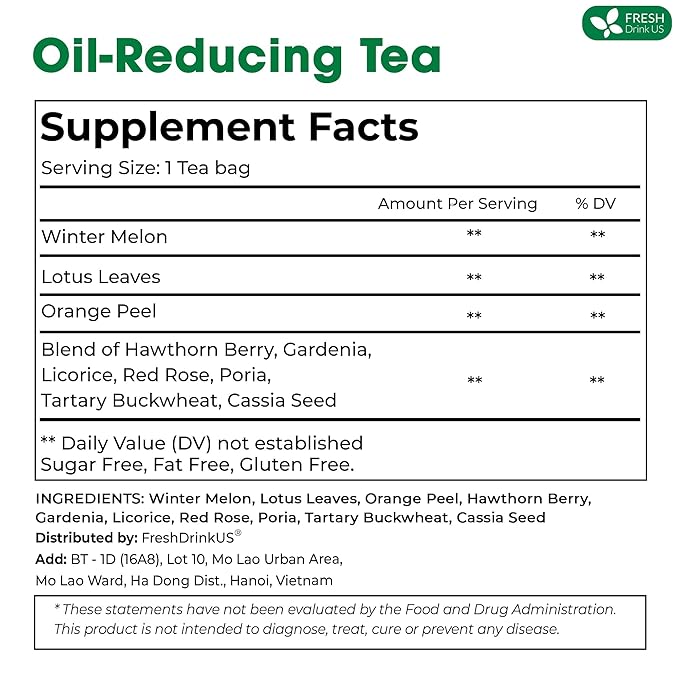 FRESHDRINKUS, 20 Packs of Oil Reducing Tea, Oil Cleansing for Liver, 10 Herbal Ingredients, Traditional Recipe Tea for Liver, 100% Natural, Easy Brewing, Steep Repeatedly