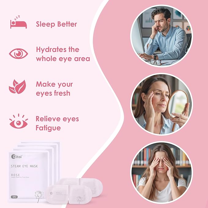 Disposable Hyaluronic Acid Eye Masks for Sleep & Relaxation, Heated Steam Eye Masks for Spa & Travel,Relieving Dry Eyes, Dark Circles & Puffiness, Gifts for Women,Rose 10 Packs