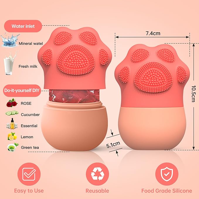 Ice Face Roller, Ice Mold for Face and Eyes,De-Puff Eye Bags,Reduce Migraine Pain,Reusable Massage Silicone Ice Mold Skin Care Tools(Pink)