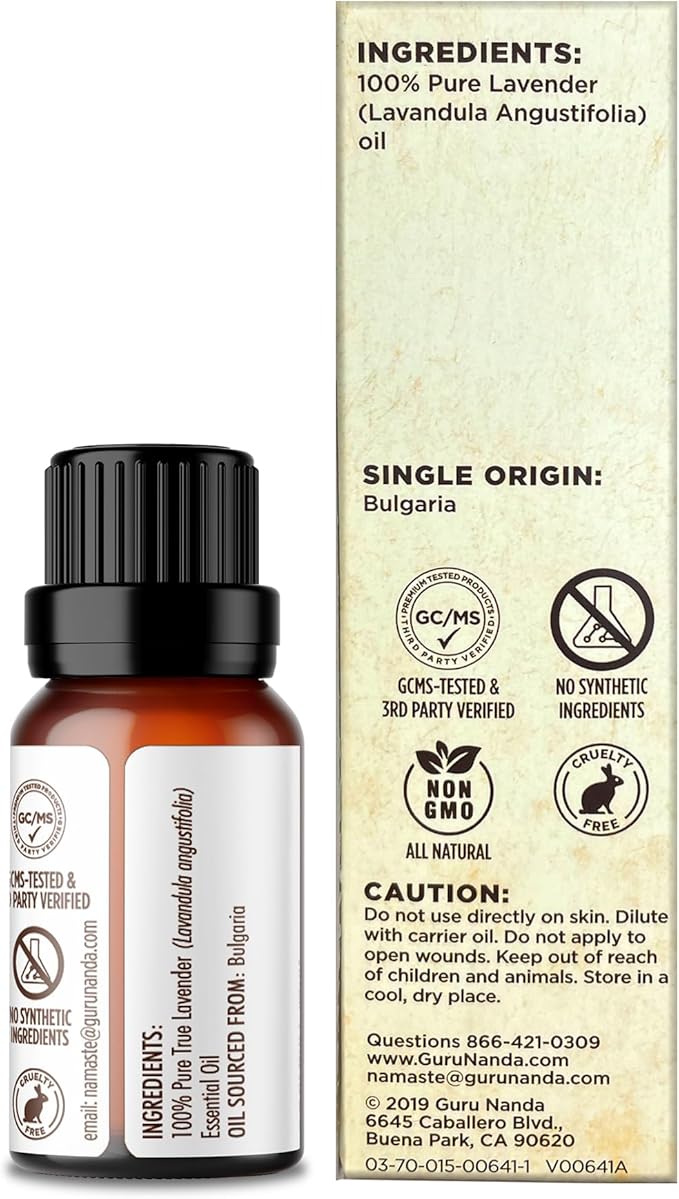 GuruNanda Lavender Essential Oil - 100% Pure, Natural & Undiluted Aromatherapy Oil for Diffusers, Massage & DIY Recipes - Helps to Relax (2x0.5 Fl Oz)