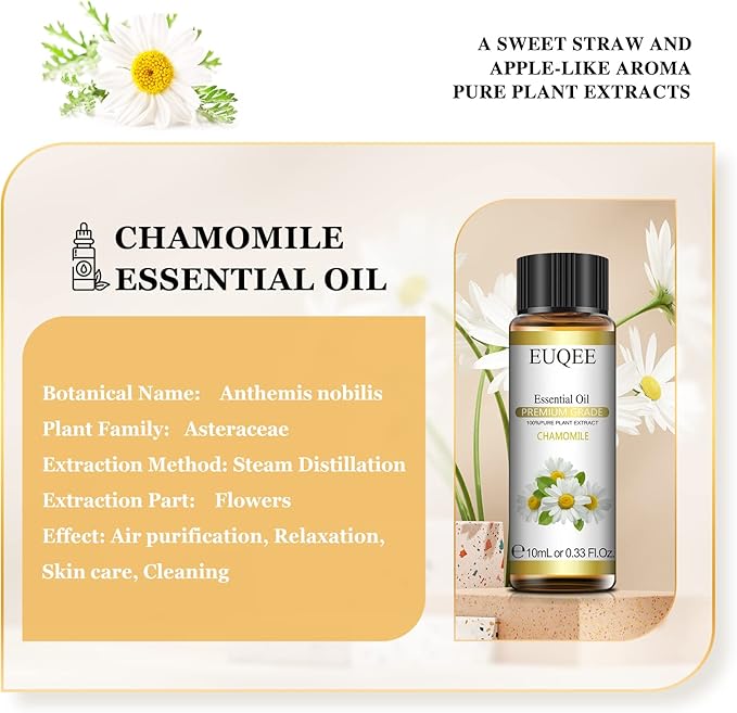 Chamomile Essential Oil 10ml Premium Essential Oil with Glass Dropper - for Diffuser, Aromatherapy, Candle Making - 0.33 Fl.Oz