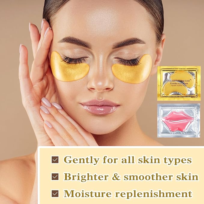 30PCS Lip Mask & Under Eye Mask, 24K Under Eye Patches for Puffy Eyes, Pink Lip Masks Skincare, Effectively Moisturizing the Lip & Eye Skin, Reducing Fine Lines & Dark Circle