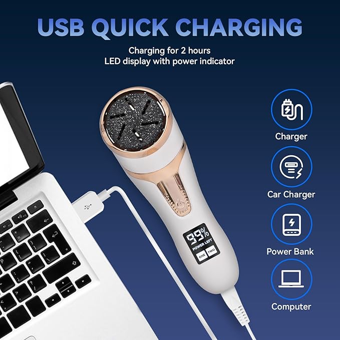 Electric Callus Remover for Feet with Vacuum, Premium Portable Pedicure Tools Rechargeable Waterproof 2 Speed Foot File Scrubber Callus Remover Tool Foot Care kit (White)