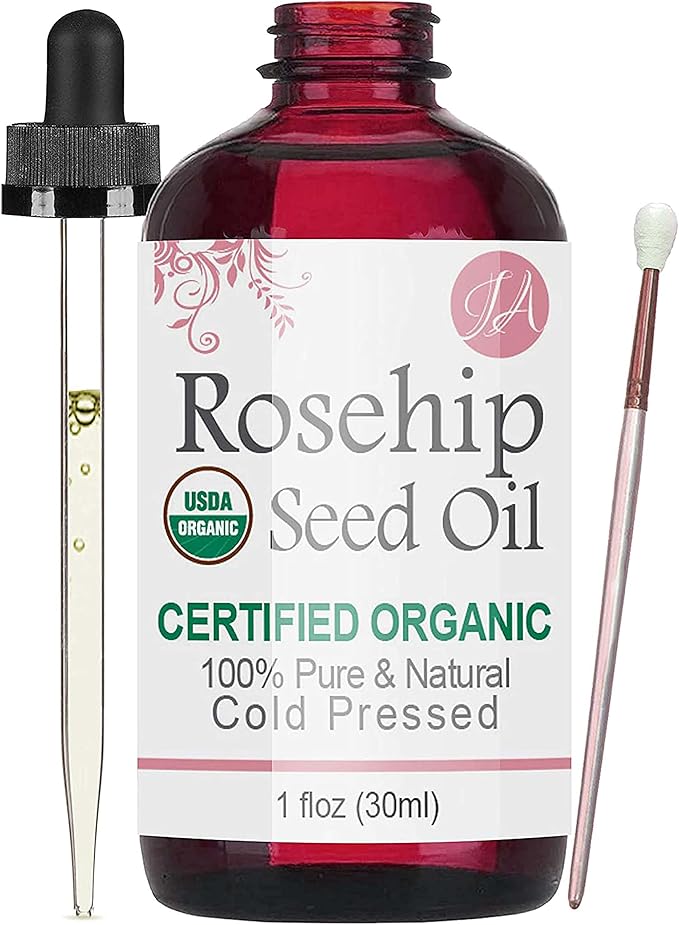 Healing Solutions Oils Organic Rosehip Seed Oil 1 oz, 100% Pure All Natural, Cold Pressed Serum for Face, Hair, Skin, Body & Nails, Rosa Mosqueta Essential Oil for Anti Aging, Scar, Acne & Skincare