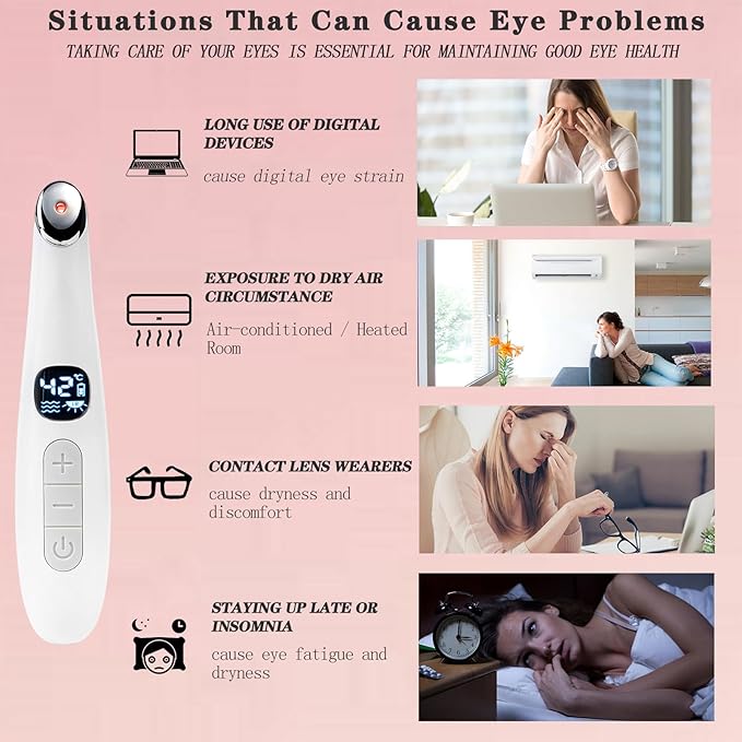Eye Lift Wand, 3 in 1 Vibrating Red Light 98°F to 113°F LCD Display Eye Massager for Dry Eyes, Dark Circles and Puffiness, Electrical Face, Neck Sculpting Pen for Fine Lines and Wrinkles