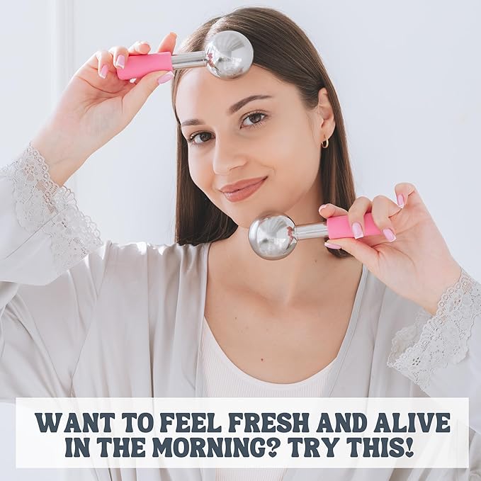 Ice Globes for Facials - 360 Rotating Unbreakable Steel Ice Globes with Carry Case - Professional Esthetician Supplies - Ice Roller for Face and Eyes - Ideal Skincare Tool (Pink)