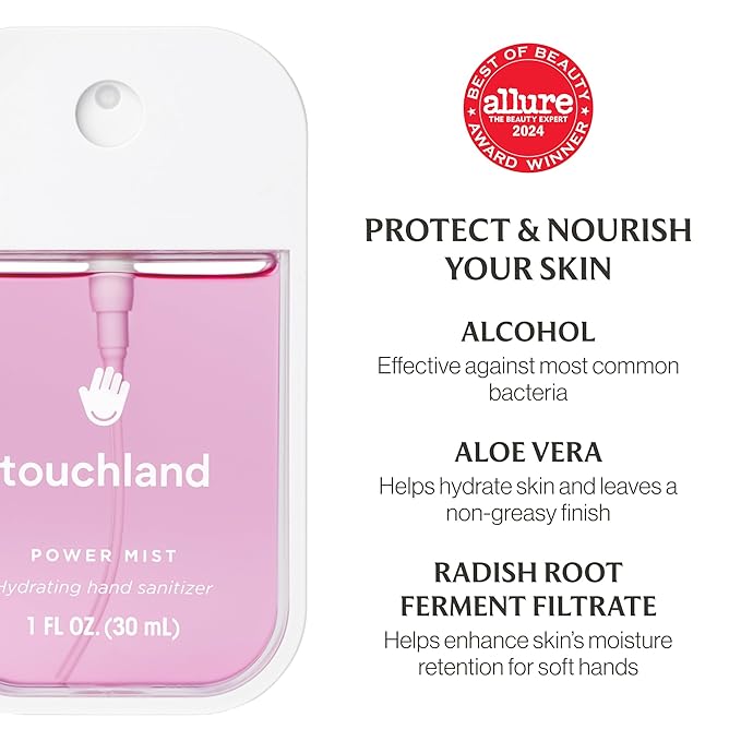 Touchland Power Mist Hydrating Hand Sanitizer Spray, JUICY 5 Set (Citrus, Berry, Watermelon, Peach, Mango), 1 FL. OZ. Travel Size (Set of 5)