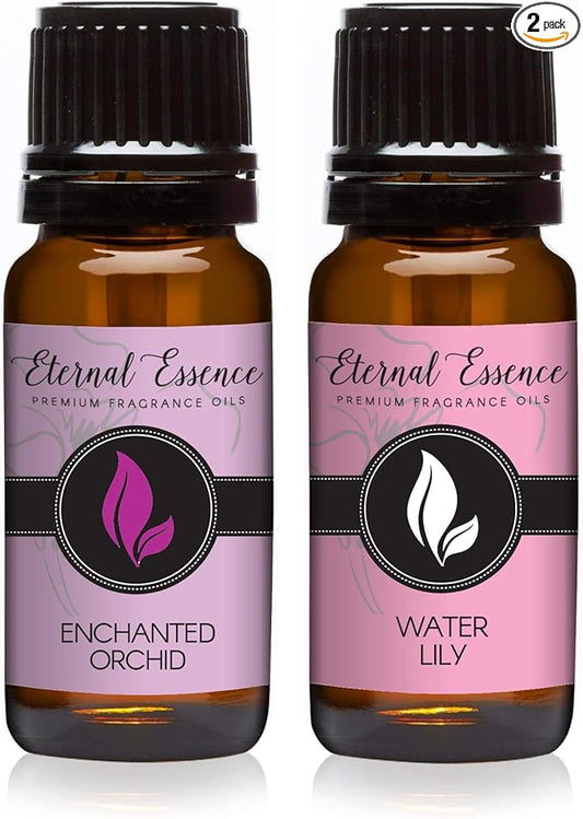 Eternal Essence Oils 2 Pack 10ml Premium Fragrance Oil - Enchanted Orchid & Water Lily - for Candle, Soap Making, Aromatherapy, Diffusers, Home Care, & Humidifiers
