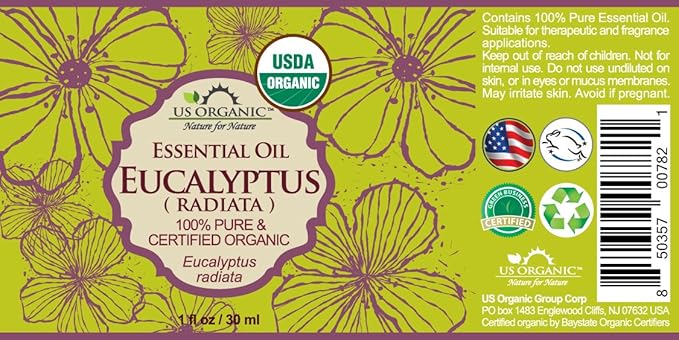 US Organic 100% Pure Eucalyptus Essential Oil (Radiata) - USDA Certified Organic, Steam Distilled - W/Euro droppers (More Size Variations Available) (30 ml / 1 fl oz)