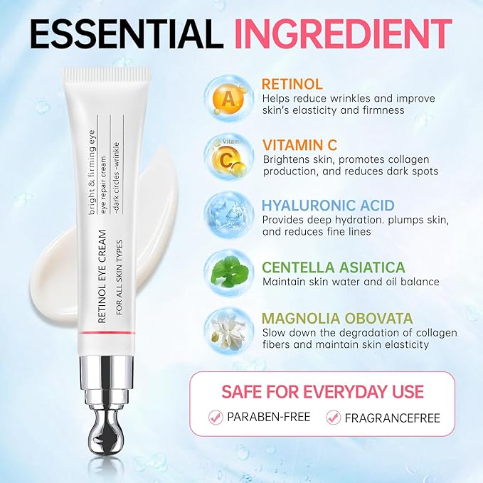 Instant Reduction of eye bags-Retinol Eye Cream Dark circles,Relieves Dark Circles And Puffiness, Youth Eye Cream: Anti-Wrinkles,Hydrating, Tightens The Delicate Skin Under The Eyes 0.7 OZ