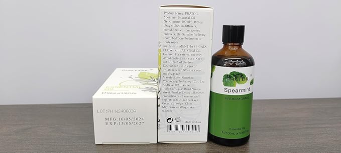 Spearmint 3.38fl.oz Essential Oil, PHATOIL Pure Aromatherapy Oils for Diffuser, Humidifier, Perfect for DIY Soap, Candle, Bath Bombs Making(100ml)