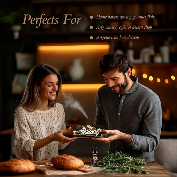 Bakery Essential Oils Set, Fragrance Oil for Diffusers for home, Candle Making, Aromatherapy Scented Oils Gift for Mom, Women - Vanilla Bean, Cookies, Chocolate Crepes, Cupcakes, Cinnamon Rolls, Bread