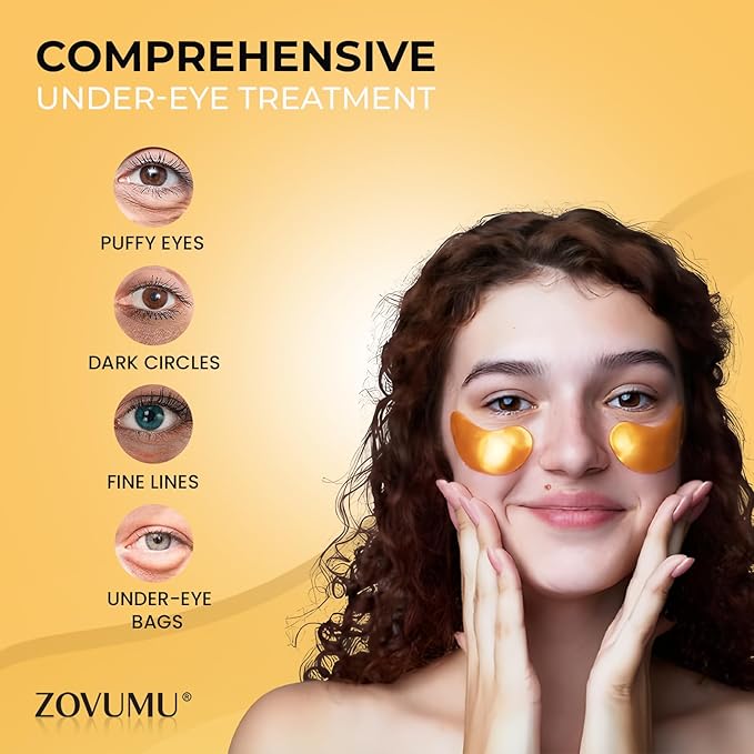 Under Eye Patches (30 Pairs) 24K Gold Skin Care Eye Mask - Puffy Eyes & Dark Circles Treatments - Eye patches Pads With Collagen, Hyaluronic Acid & Castor Oil, Skin Care for Men & Women Gift