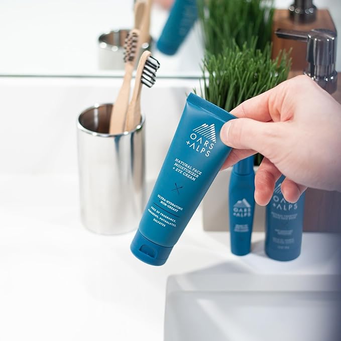 Oars + Alps Men's Skin Care Kit, Gift Set Includes Face Wash, Eye Roller, and Moisturizer, Vegan and Gluten Free, Travel Size & TSA Approved, 3 Items Total