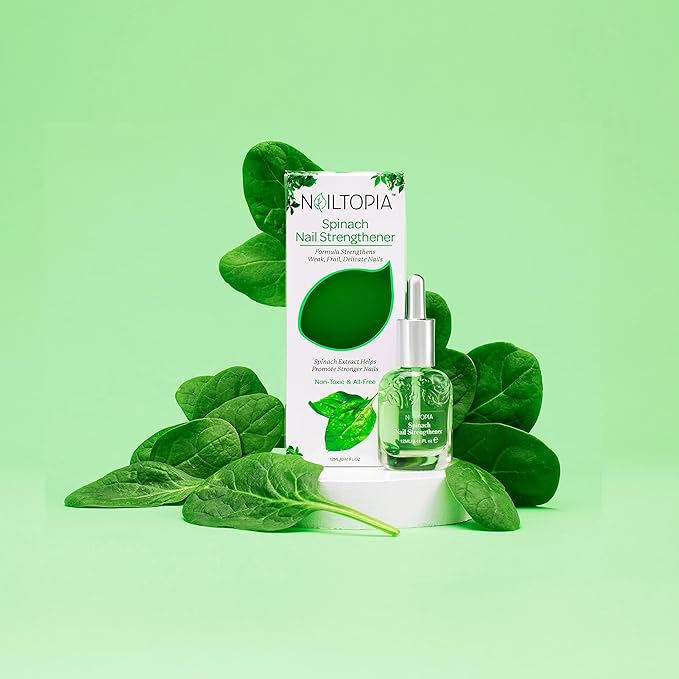 Nailtopia - Nail Strengthener - For Weak, Frail, Delicate Nails - Plant-Based, Non Toxic, Bio-Sourced, Nourishing & Hardening Superfood Treatment - Spinach Extract (Clear) - 0.41 oz