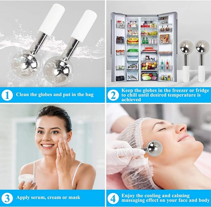 Facial Ice Globes and Roller, Cooling Massager for Face, Eyes and Neck, Cryotherapy Treatment for Puffiness, Dark Circles and Wrinkles (Rose)