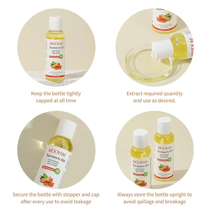 Turmeric Oil Organic Body Oil for Skin,Turmeric Essential Oil Massage Oil for Body and Face, Dark Spots, Ance, Hair Care, Moisturize Hydrating Turmeric Body Oil After Shower(100ml) Christmas Gifts