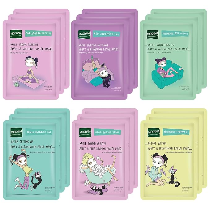 Face Masks Skincare Set for Girl,Moisturizing Collagen Facial Masks for Women Home Spa,Hyaluronic Acid Face Mask for All Skin Types,Day Night Facial Mask Hydrating,Deep Cleaning,Oil Contral(24Pack)