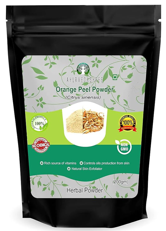Orange Peel Powder 200 Gm - Skin and Nail Health, Rich in Vitamins C and D, Vegan and Vegetarian Friendly, All Natural, GMO Free, For Hair and Skin Care
