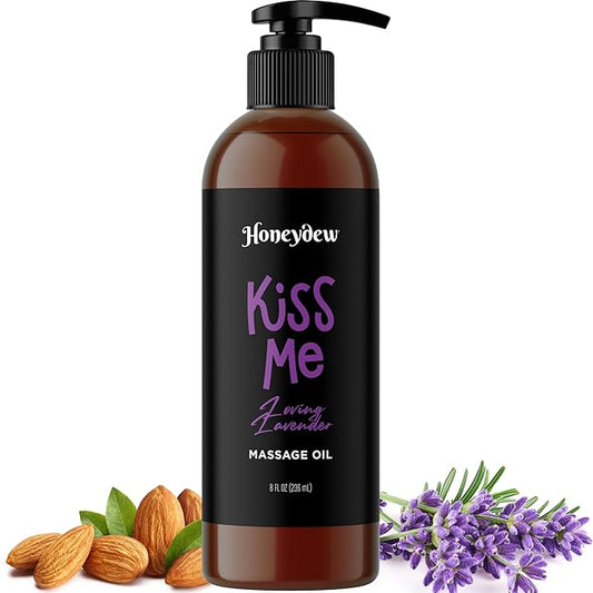 Tempting Lavender Massage Oil for Couples - Aromatherapy Sensual Massage Oil for Date Night with Lavender Essential Oil and Sweet Almond Oil - Vegan Non Staining Non Greasy Smooth Gliding Formula