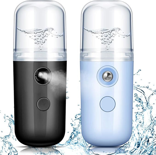 Honoson 2 Pieces Nano Facial Mister 30 ml Mini Face Humidifier Portable Facial Sprayer USB Rechargeable Handy Skin Care Machine for Face Hydrating, Daily Makeup (Black and Blue)