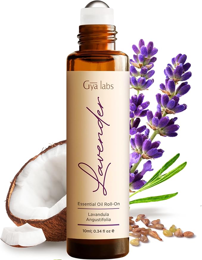 Gya Labs Lavender Essential Oil Roll on - 100% Pure Natural Lavender Perfume Oil for Women, Skin - Relaxing Aromatherapy, Alcohol-Free Perfume Roller, Travel Size (0.34 Fl Oz)