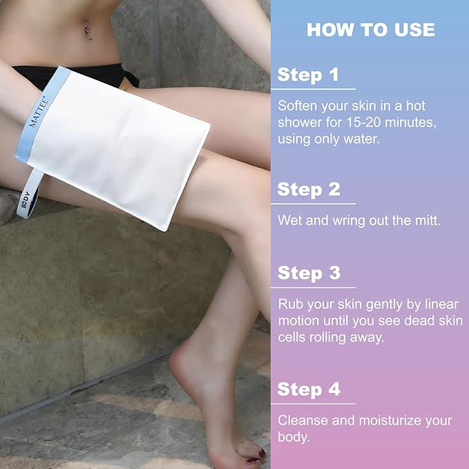 MATTEE 2 packs of 100% Natural Premium Deep Exfoliating Mitt, Exfoliating Glove, Korean Exfoliating Mitt, Kese Exfoliating Glove, Visibly Lifts Away Dead Skin, No Dye