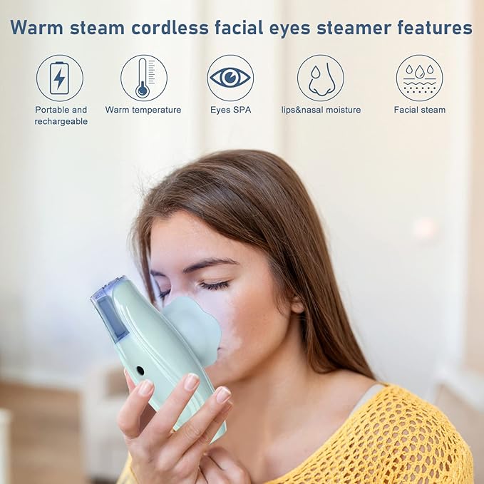 Facial Steamer and Eyes spa 2in 1. Mini Portable Professional hot Facial Steamer for Facial Deep Cleaning,The LADY RIGHT Handheld Ionic face steam, Unclogs Pores Soothing for Eye Fatigue and Dryness