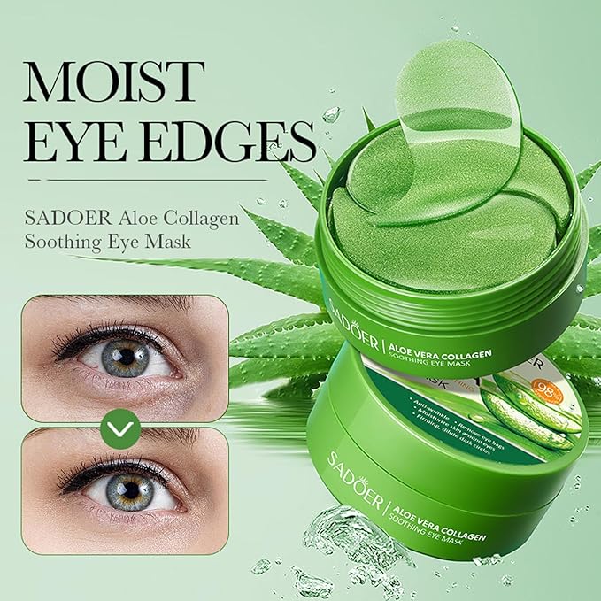 60 PCS Aloe Vera Eye Masks, Gel Collagen Under Eye Patches for Puffy Eyes and Dark Circles Treatments, Reduce Wrinkles and Fine Lines Undereye Patches