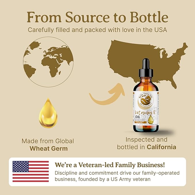 Bella Terra Oils - Organic Vitamin E Oil 2oz - Celebrate Natural Organic Vitamin E's Nutrient-Rich Legacy, D-Alpha Tocopherol Derived, A Must-Have for Luxurious Skin