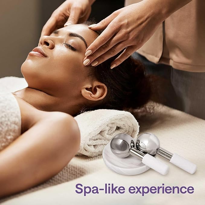 Ice Globes for Face – Stainless Steel Facial Ice Globes for Puffiness, Wrinkles, Skin Tightening – Cooling Face Roller for Lymphatic Drainage, Cryo Therapy, Eye Depuffing, Anti-Aging, Facial Massage