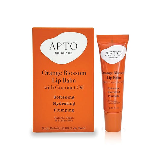 Orange Blossom Lip Balm w/Coconut Oil Trio: Pocket Lip Moisturizer for Dry, Chapped Lips, Set of 3, 0.33 fl. oz. Each