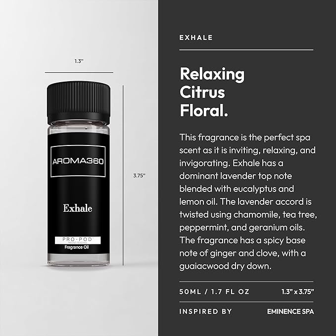Aroma360 - Exhale Pro Pod Fragrance Oil Blend | Hotel Inspired Luxury Essential Oil Diffuser | Aromatherapy Scent Diffuser Oil | Lavender, Eucalyptus and Lemon 1.7 fl oz, 50 mL