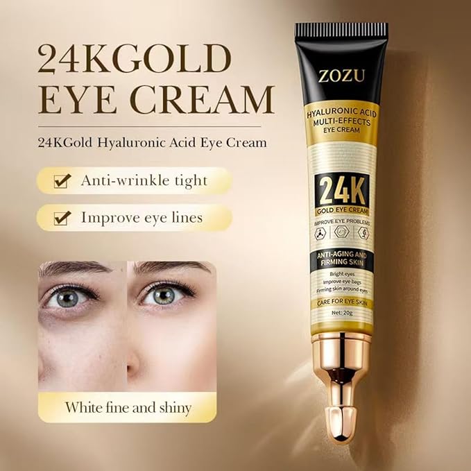 Hunqian 24K Gold Eye Cream - Anti-Aging, Reduce Wrinkles, Dark Circles & Puffiness, with 24K Gold Particles & Premium Ingredients for Delicate Eye Area Care.20g/box