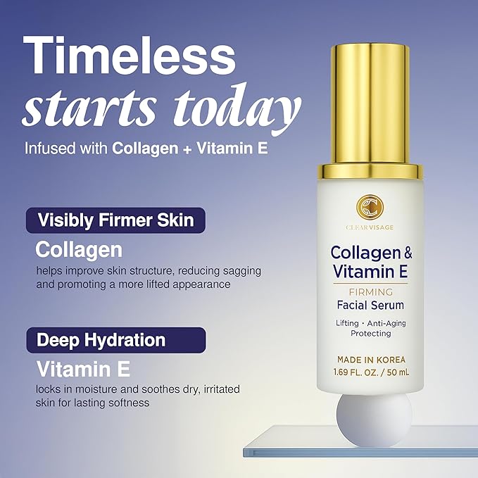 Collagen & Vitamin E Serum - Dermatologist Tested, Anti-Aging, Hydrates, Reduces Wrinkles, Clean Beauty, Cruelty-Free Korean Skin Care for All Skin Types - 1.69 fl. oz