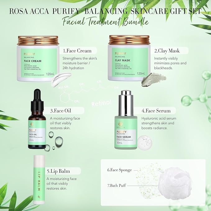 Facial Skin Care Set & Spa Kit - Gift for Women Ideas, Self-care Relaxation Gifts, Skin Care Collection with Essential Oils, Hyaluronic Acid, Vitamin E. (Tea Tree)